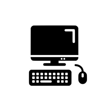 Computer and Peripherals: A minimalist icon of a desktop computer setup, featuring a monitor, keyboard, and mouse, perfect for tech or business visuals.