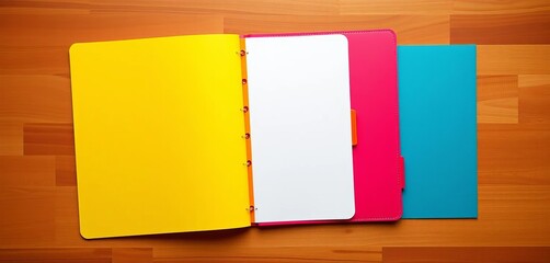Empty folder template on various surfaces, ready for organization, workspace, neat