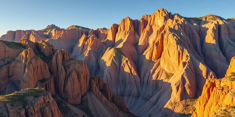 Sun-drenched golden cliffs and peaks, rugged texture, dramatic shadows,  range,  earth