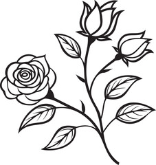 Rose Branch Pattern with Buds and Leaves – Elegant Flower and Leaf Art for Home Decor