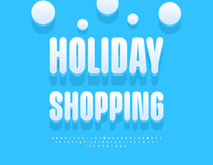 Vector Marketing poster Holiday Shopping. Winter White Font. Elegant 3D Alphabet Letters and Numbers set