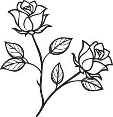 Rose Branch Pattern with Buds and Leaves – Elegant Floral Art for Commercial Projects