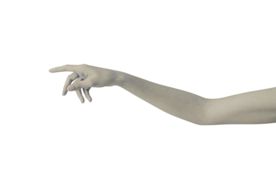 Elegant arm reaching out with pointing finger, expressing direction, guidance, or divine touch in surreal scene