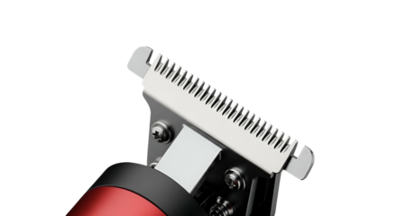 Close up of metallic clipper blades detail against a dark background