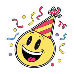 Party Smiley Face Sticker With Colorful Confetti Celebration Design