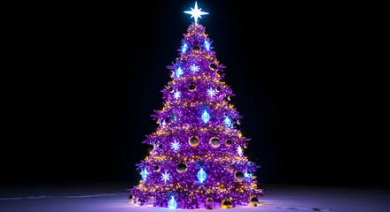 Illuminated purple Christmas tree with star topper