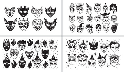 carnival mask illustration, masquerade doodle vector, festival mask design, party disguise art, theatre mask drawing, cultural festivity clipart, performance mask sketch, traditional mask art, creativ