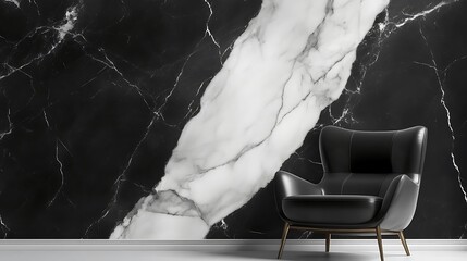 Elegant black and white marble wall with armchair in a modern interior