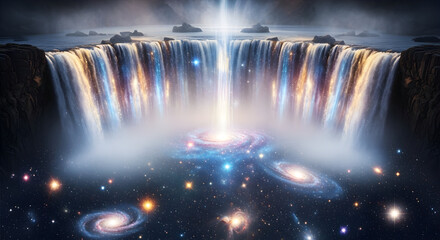 Cosmic Waterfall Pouring into a Galaxy space nebula