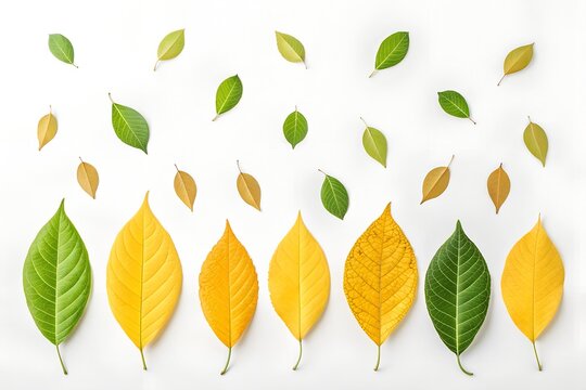 Vibrant multicolor leaves of various sizes isolated on transparent background for natural, botanical, and eco-themed digital designs