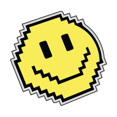 Pixel Art Smiley Face Sticker In Retro 8 Bit Design