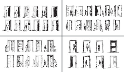 door and window illustration, architecture doodle sketch, vintage building vector, window design art, hand drawn door frame, classic architecture drawing, urban home elements vector, creative door and