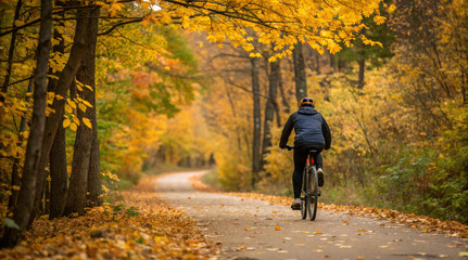 Cyclists riding through a forest path