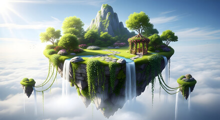 Enchanted Floating Island with Waterfall and Gazebo