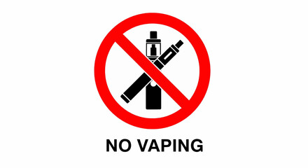 Prohibition sign for no vaping, showing a crossed-out electronic cigarette in a red circle, vector illustration