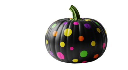 Black pumpkin with colorful polka dots isolated on transparent background