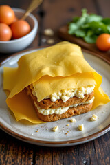 Homemade beeswax wraps covering fresh bread, plastic free, eco friendly food storage solution