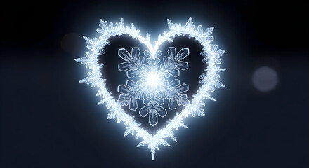 Glowing snowflake heart on dark background crystal
