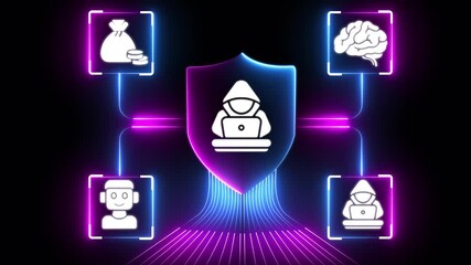 Ai agent hacker icon digital circuits and glowing particles, symbolizing advanced artificial intelligence and future technology. Multi function for Agentic AI technology - Powered by Adobe