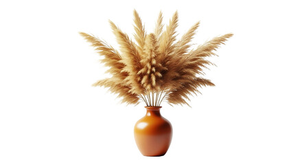 Pampas grass arrangement in a brown vase, isolated on transparent background