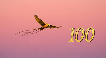 Golden bird flying with number 100 animal wildlife