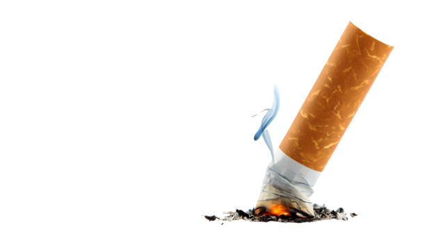 Smoldering cigarette butt with curling smoke isolated on transparent background - Powered by Adobe