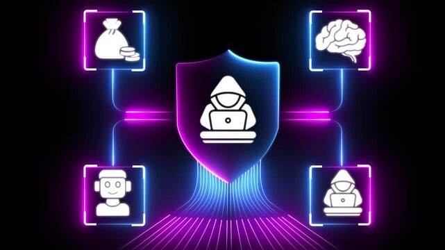 Ai agent hacker icon digital circuits and glowing particles, symbolizing advanced artificial intelligence and future technology. Multi function for Agentic AI technology