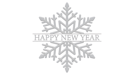 Elegant snowflake with happy new year text isolated on transparent background