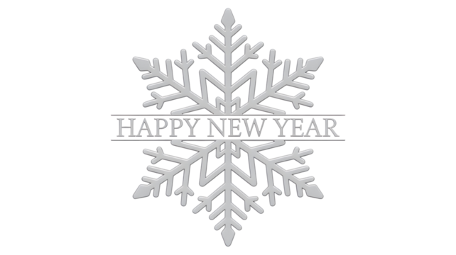 Elegant snowflake with happy new year text isolated on transparent background