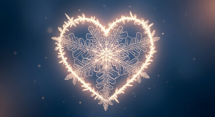 Heart-shaped snowflake with glowing outline love winter