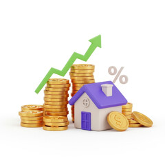 3d real estate investment growth isolated on transparent background