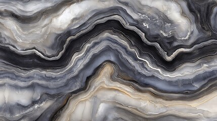 Abstract agate stone texture with wavy pattern in gray and beige tones