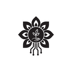 Green technology plant with digital roots, eco innovation concept