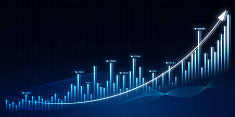 Abstract growing business chart hologram on blurry blue texture. Corporate future growth plan. 3D Rendering.