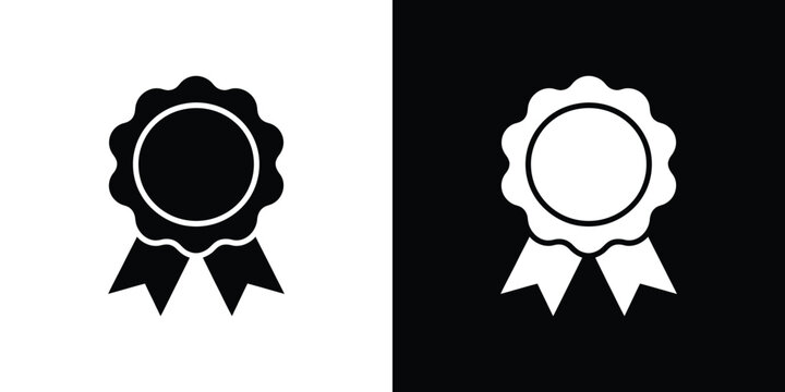 Monochrome rosette icon with ribbon outline in white and black variants