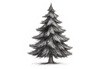 Fir tree sketch using charcoal effect, illustrating a traditional evergreen symbol of holidays, nature, and forest themes