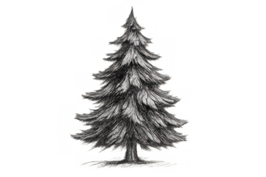 Fir tree sketch using charcoal effect, illustrating a traditional evergreen symbol of holidays, nature, and forest themes
