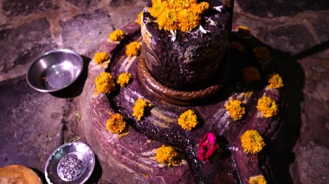 Shivling Inside temple in India. Ancient Indian god Lord shiva, the destroyer.