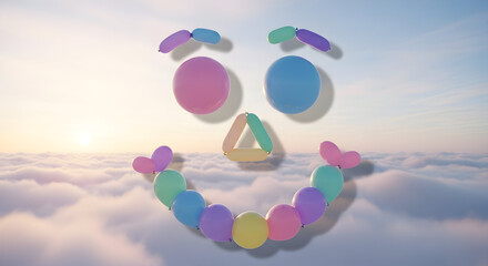 Smiling Face Made of Colorful Balloons in the Sky smiley face