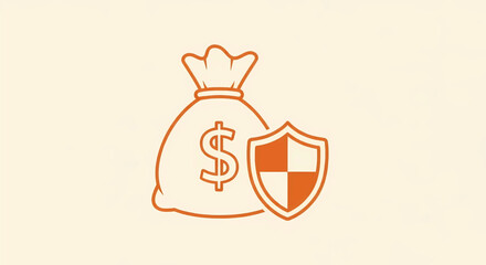 Financial security concept with a money bag and protection shield, a safe investment vector illustration