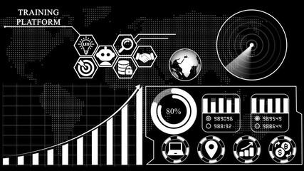 Training Platform Technology Infographic with World Map .Global business icons and financial growth chart on a background. - Powered by Adobe