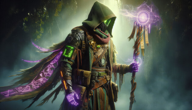 Nomadic Cyber Mage with Glowing Runes 

