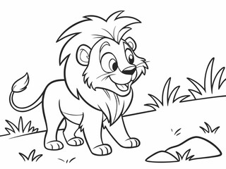 Obraz premium Happy Lion Line Art for Kids Coloring Activity