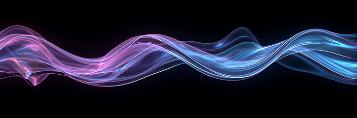 Naklejka premium Glowing abstract wave of vibrant pink and blue light lines, fluid motion energy