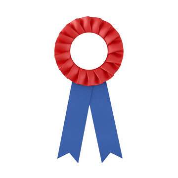 Red and blue rosette prize award ribbon icon isolated on transparent background