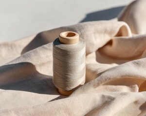 Elegant Beige Fabric Thread Spool