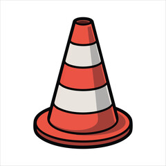 warning cone with reflective bands and sturdy base vector art isolated on white background