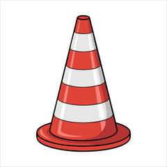 warning cone with reflective bands and sturdy base vector art isolated on white background