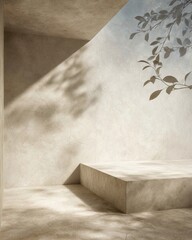 Beige Concrete Interior Display With Shadows And Subtle Pattern