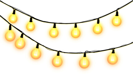 Glowing Yellow-Orange String Lights on Black Background – Festive Hanging Bulbs for Holiday Decoration